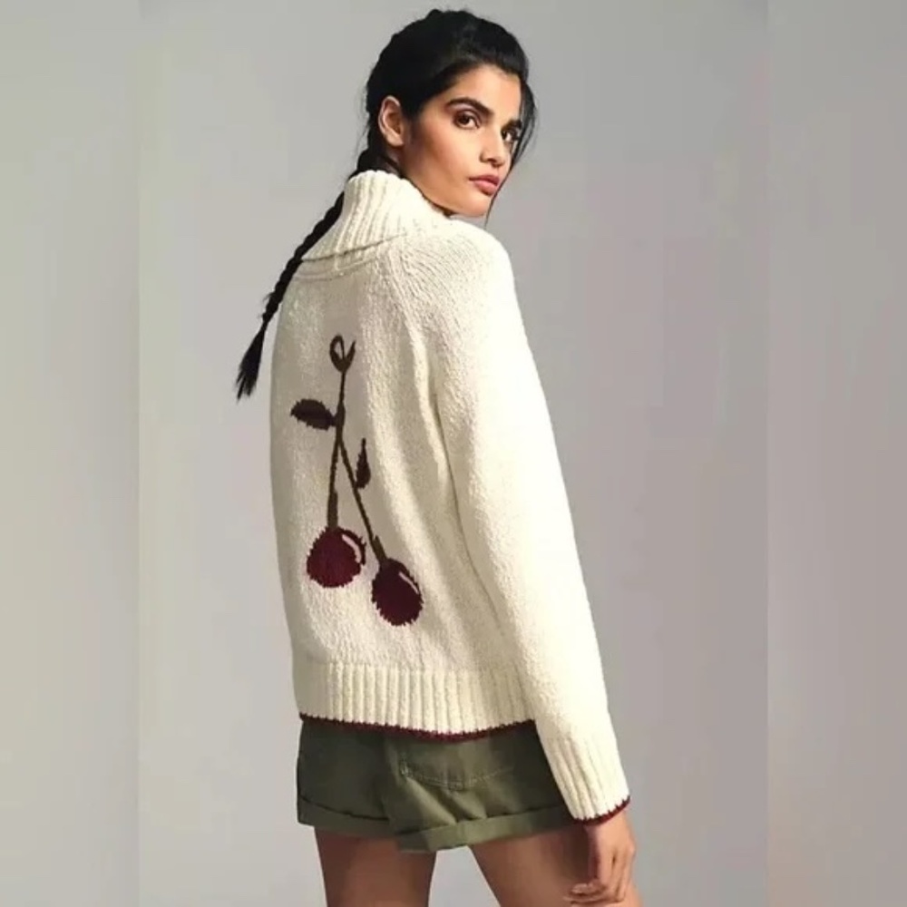 Anthropologie Maeve Cherry Cardigan Embroidered Shawl Sweater, 1X EUC